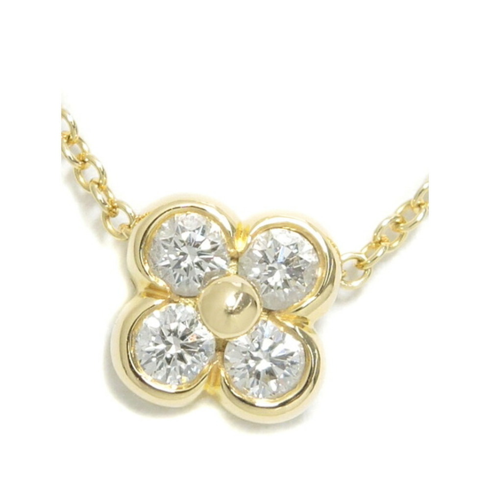 Tiffany Bezel Set Diamond Necklace Flower Motif Yellow Gold